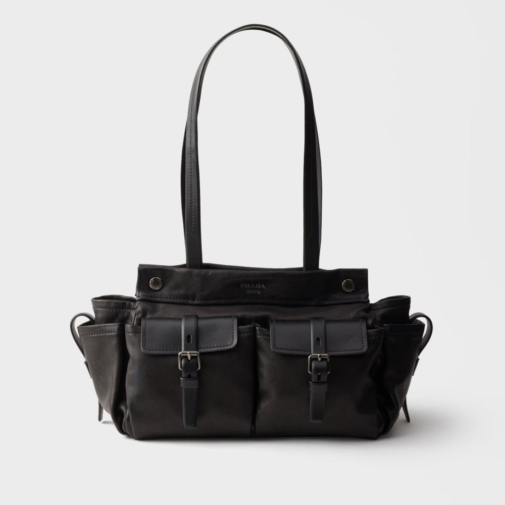 Prada Route Medium-sized Cowhide Leather Handbag Classic Spacious Multi-pocket Tote Bag For Women With A Single Shoulder Strap And Patchwork Belt Accents Bags 1BG645 #196267