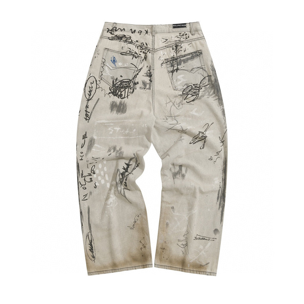 Balenciaga Graffiti Loose Fit Denim Pants Ngvp #6578
