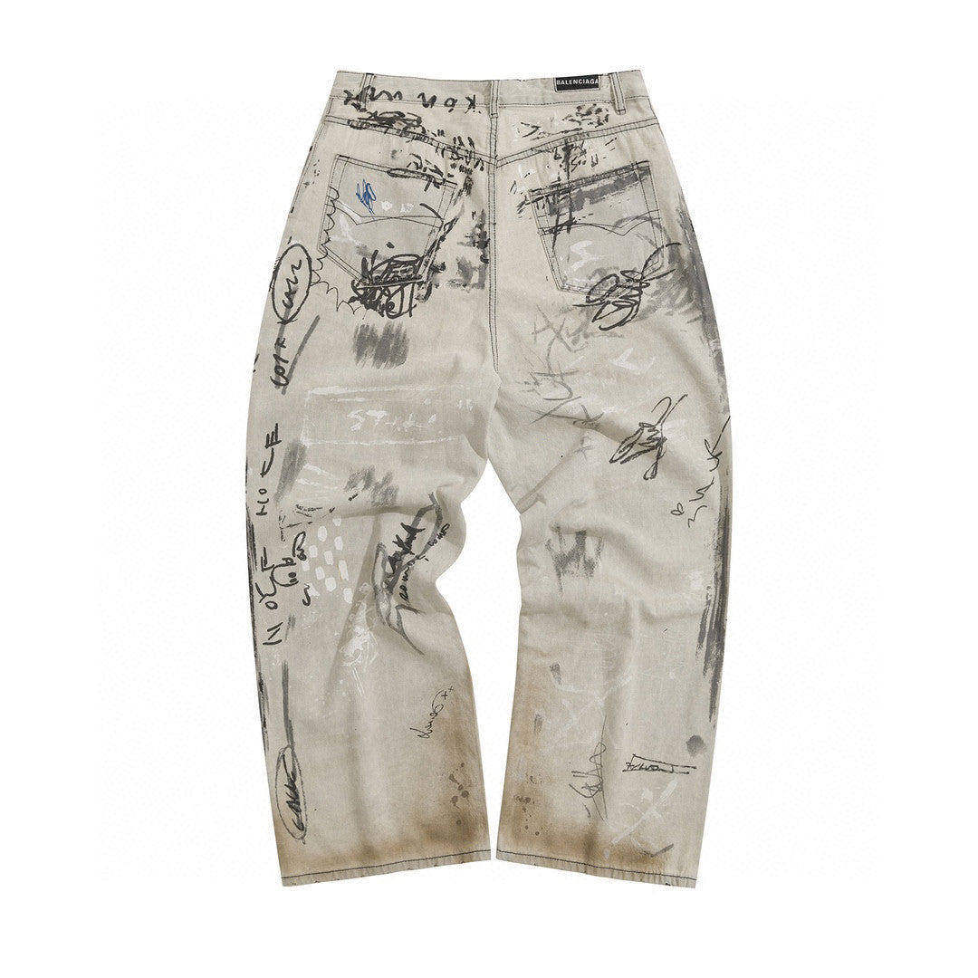 Balenciaga Graffiti Loose Fit Denim Pants Ngvp #6578