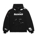Balenciaga Men's Summer Black Letter Printed Torn Hooded Sweatshirt Pullover #97624