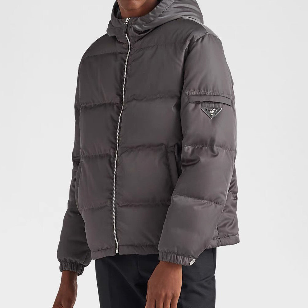 Prada Men's Autumn and Winter Solid Color Hooded Zipper Long Sleeve Puffer Down Jacket #73319