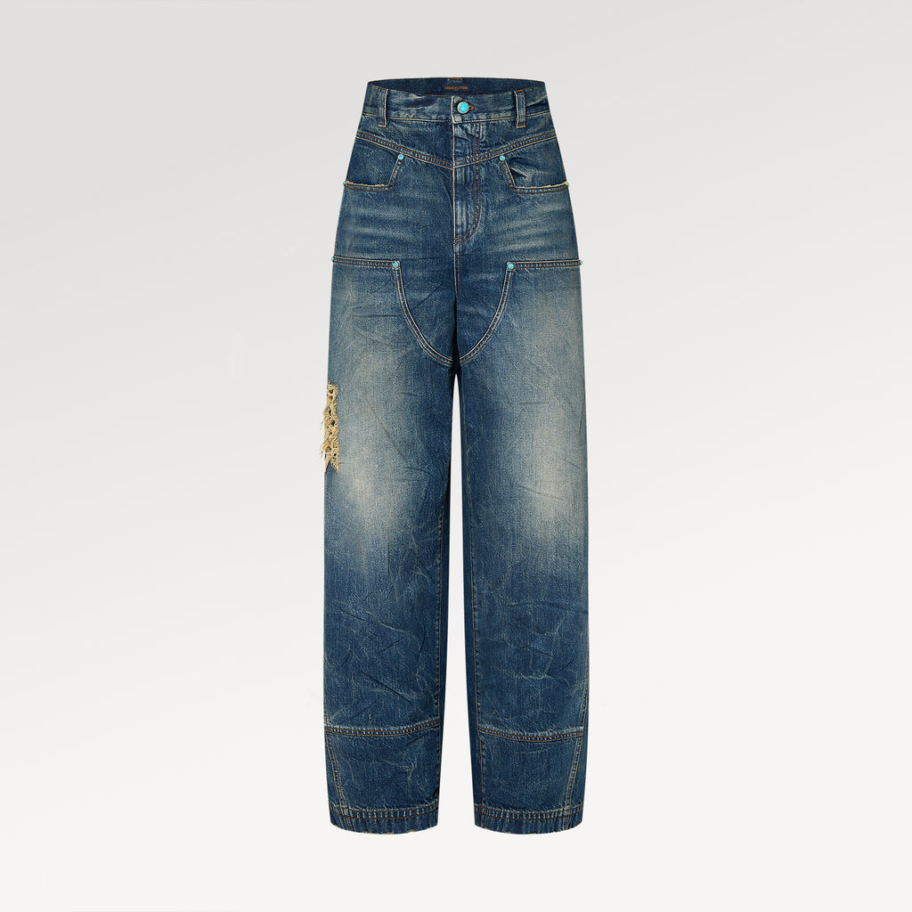 Louis Vuitton Men's Four Seasons Fashion Hole Retro High Street Old Washed Jeans Straight Wide Leg Pants  Ngvp #9131
