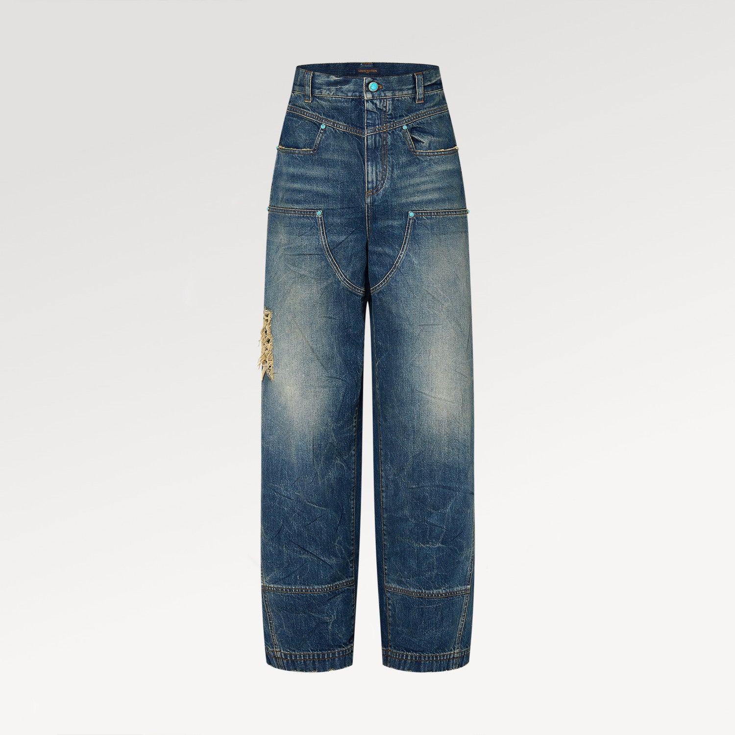 Louis Vuitton Men's Four Seasons Fashion Hole Retro High Street Old Washed Jeans Straight Wide Leg Pants  Ngvp #9131