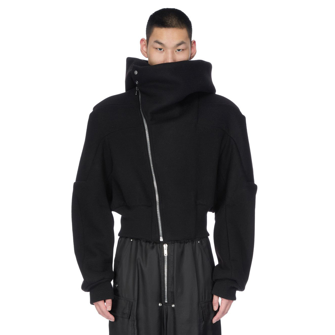 Rick Owens Cropped Hooded Fligh Jacket Black Virgin Wool Cropped Flight Jacket #332196