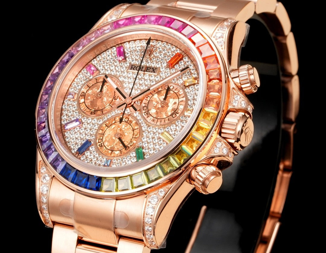 Rolex Men's Rainbow Diamond Bezel Automatic Mechanical Movement Steel Strap Watch #75365