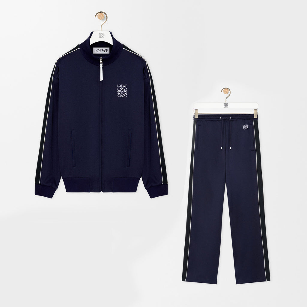 Loewe Men's Spring/fall Casual High Neck Zipper Solid Color Knit Fabric Embroidered Long Sleeve Jacket Solid Color Stretch Waistband Solid Color Knit Casual Pants Suit Set #78539