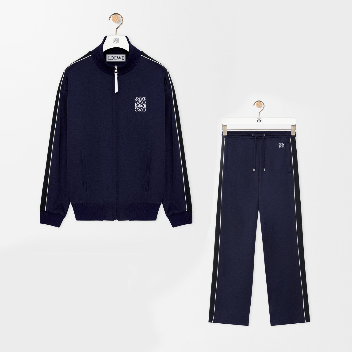 Loewe Men's Spring/fall Casual High Neck Zipper Solid Color Knit Fabric Embroidered Long Sleeve Jacket Solid Color Stretch Waistband Solid Color Knit Casual Pants Suit Set #78539