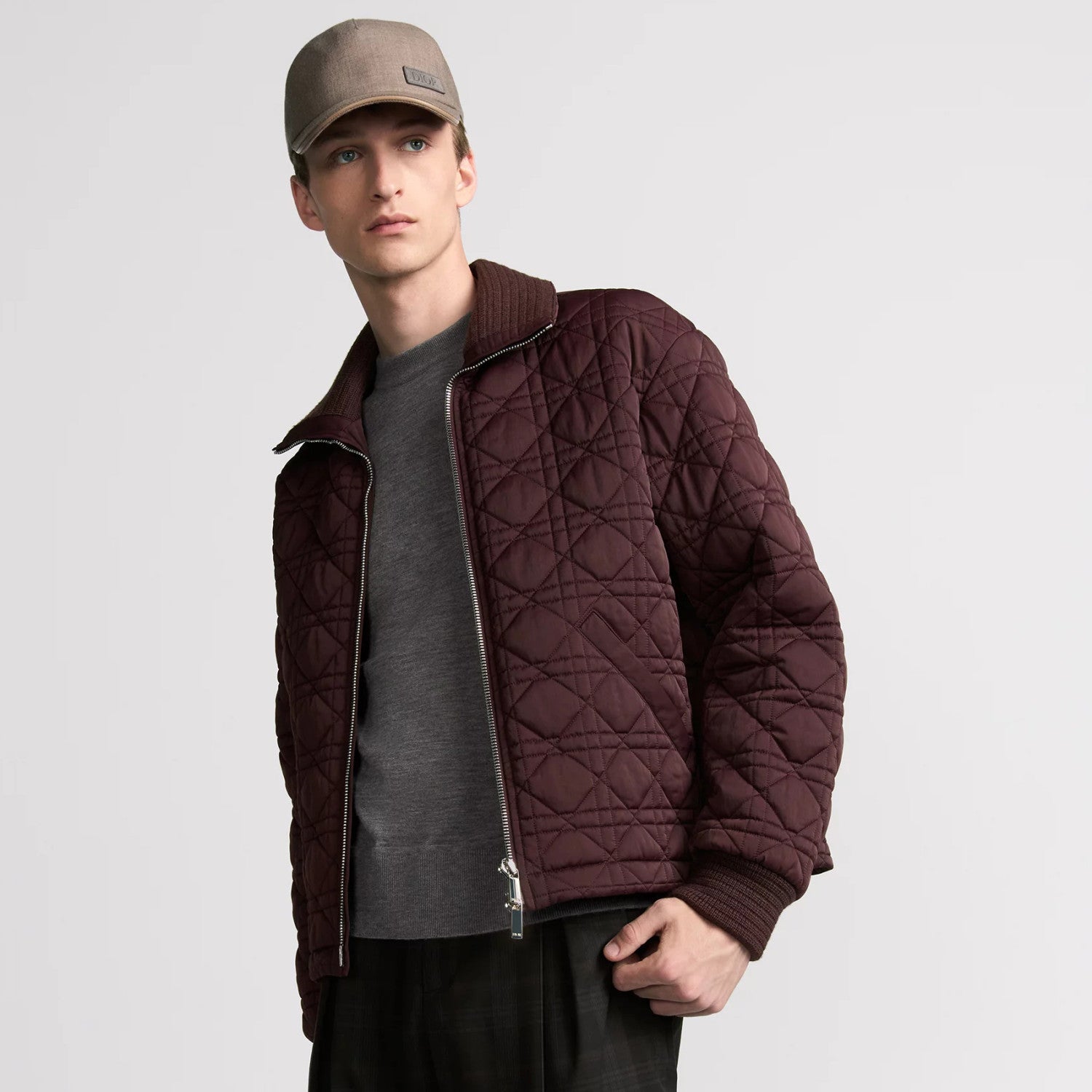 Dior Men's Autumn and Winter Solid Color Lapel Quilted Zipper Long Sleeve Jacket #74854