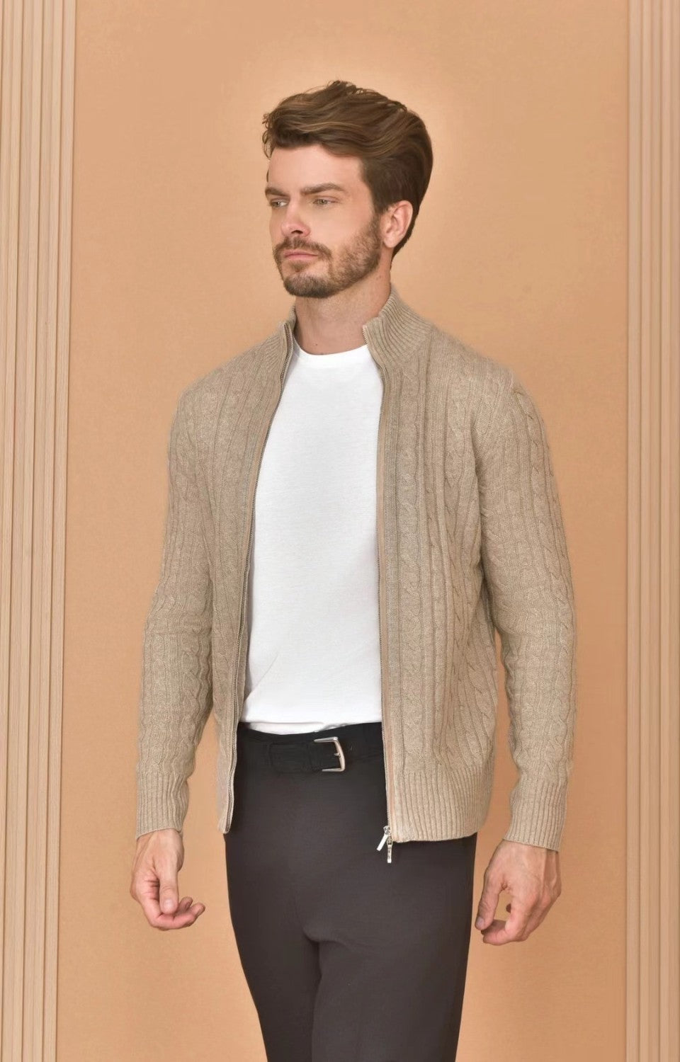 Loro Piana Men's Autumn And Winter Solid Color Zipper Half High Neck Knit Sweater Long Sleeve Jacket Ngvp #9392