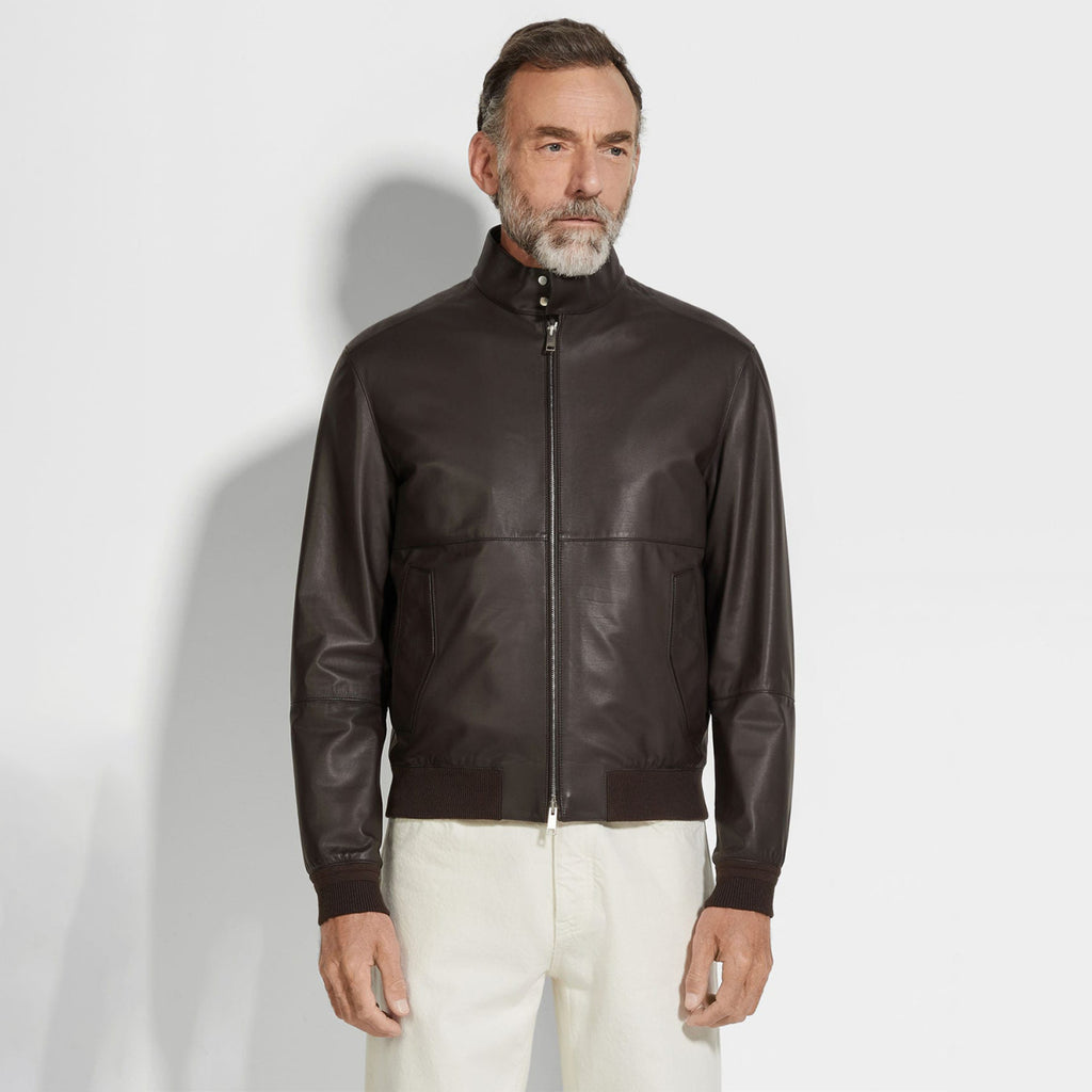 Ermenegildo Zegna Men's Fall And Winter Flight Jacket Leather Jacket Fashion Temperament Zipper Premium Design Jacket Ngvp #2249