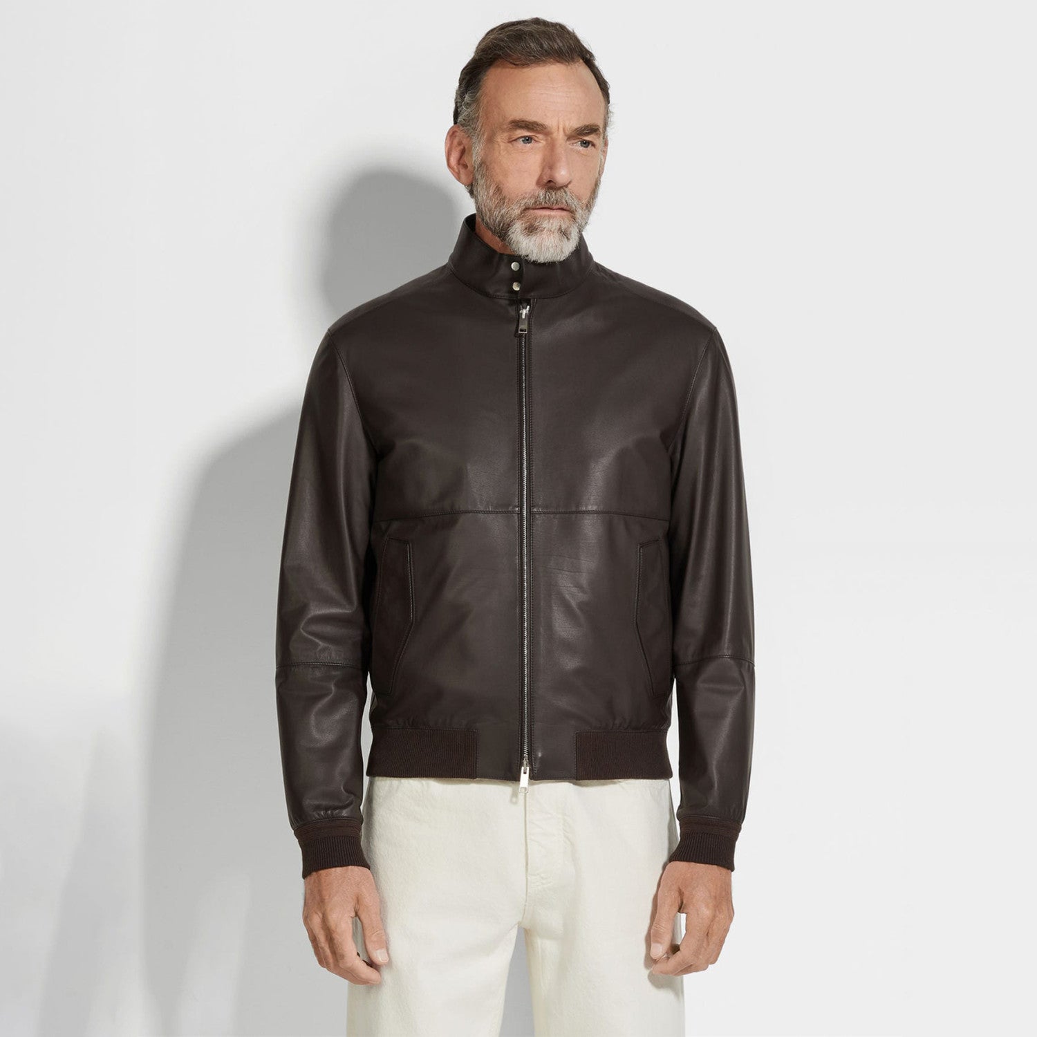 Ermenegildo Zegna Men's Fall And Winter Flight Jacket Leather Jacket Fashion Temperament Zipper Premium Design Jacket Ngvp #2249