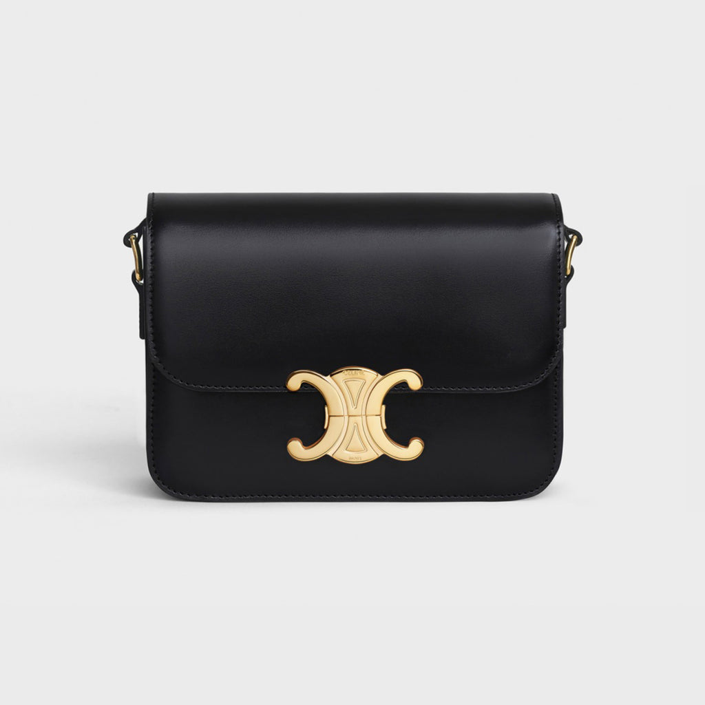 Celine Triomphe Medium Classic Premium Vintage-style Metallic Gold Logo Accent Leather Solid-colour Handbag Bag Lady Bags #196193