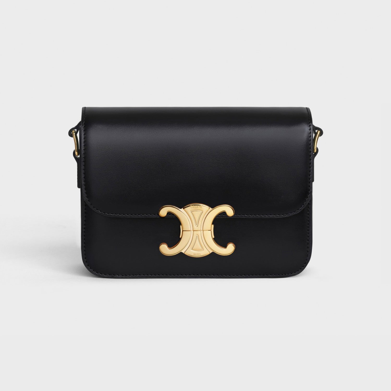Celine Triomphe Medium Classic Premium Vintage-style Metallic Gold Logo Accent Leather Solid-colour Handbag Bag Lady Bags #196193