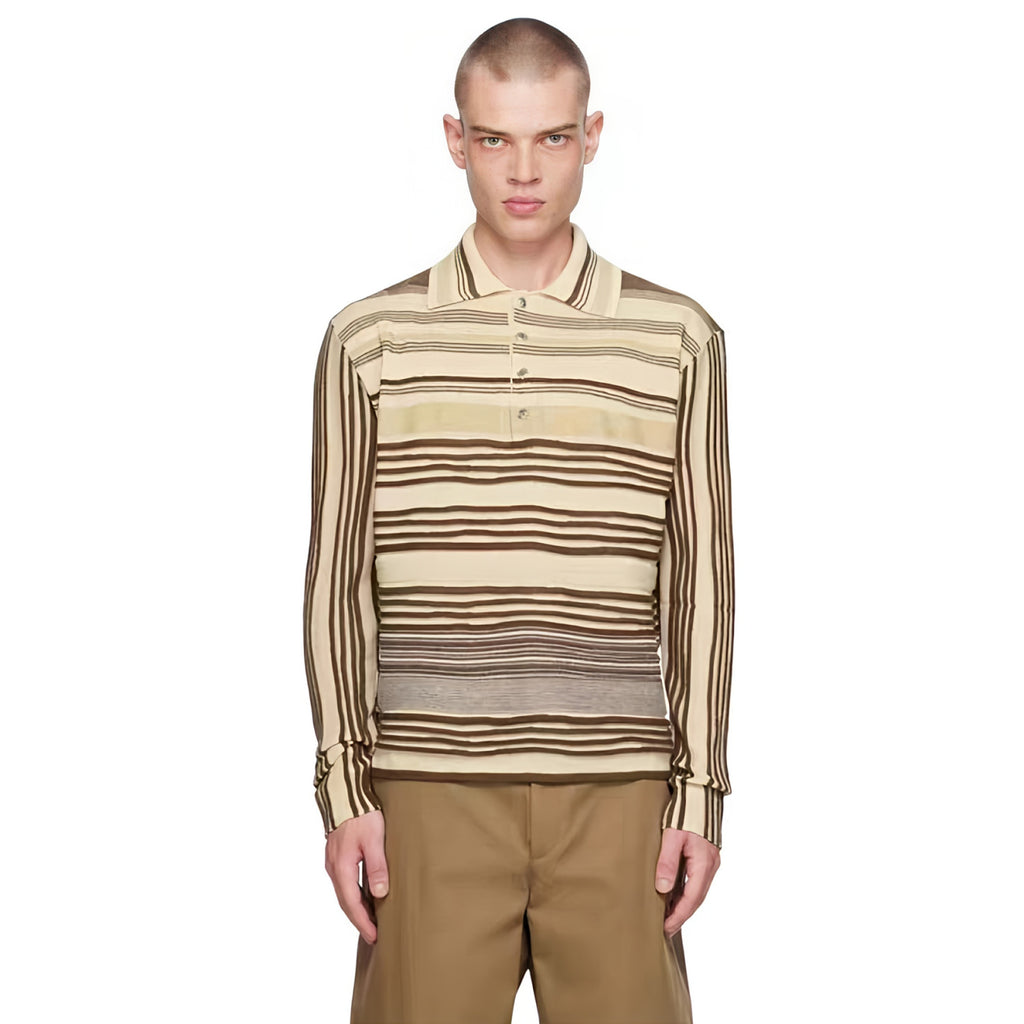 Bottega Veneta Men's Spring And Fall Striped Color Clashing Knitted Polo Shirt Long-sleeved Lapel Fashion Casual Pullover Sweater T-shirt #81429