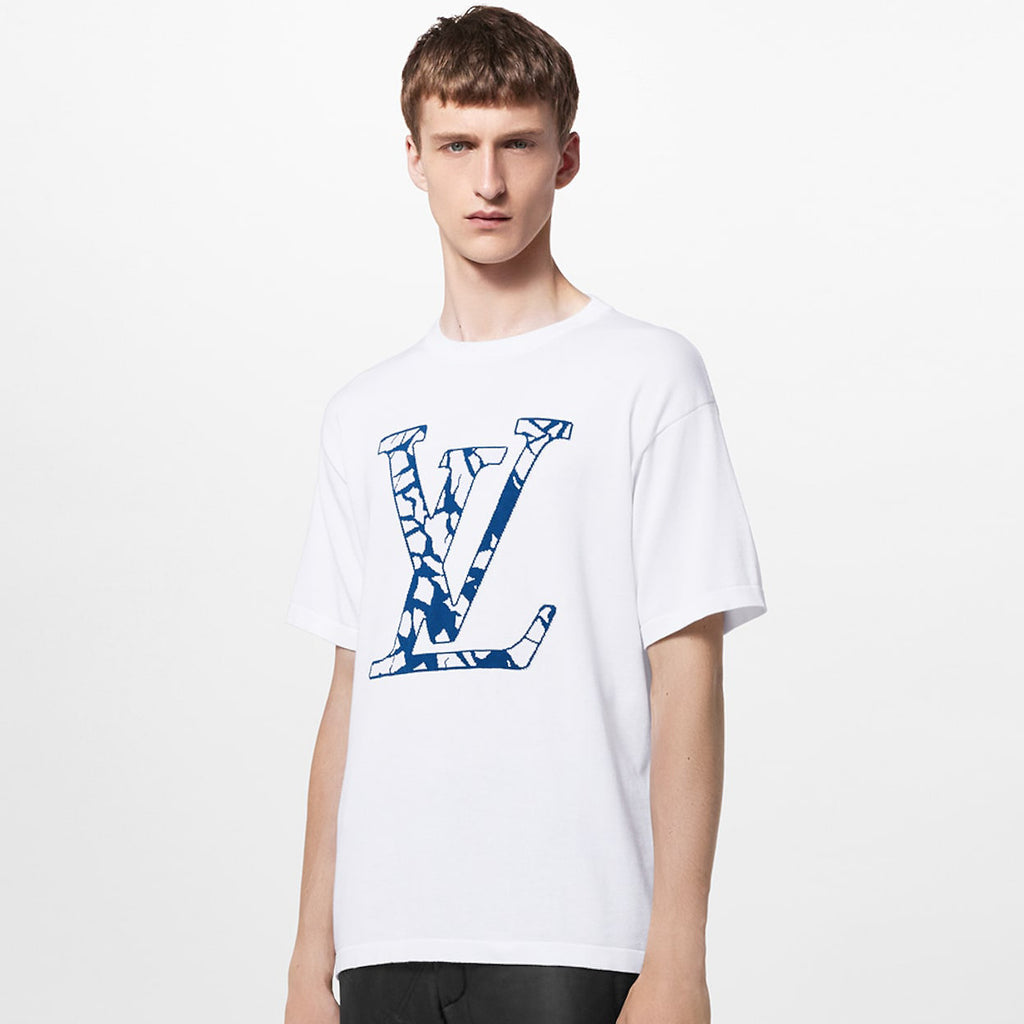 Louis Vuitton Men's Summer Logo Letter Print White Cotton Short Sleeve Fitted Straight T-Shirt #97965