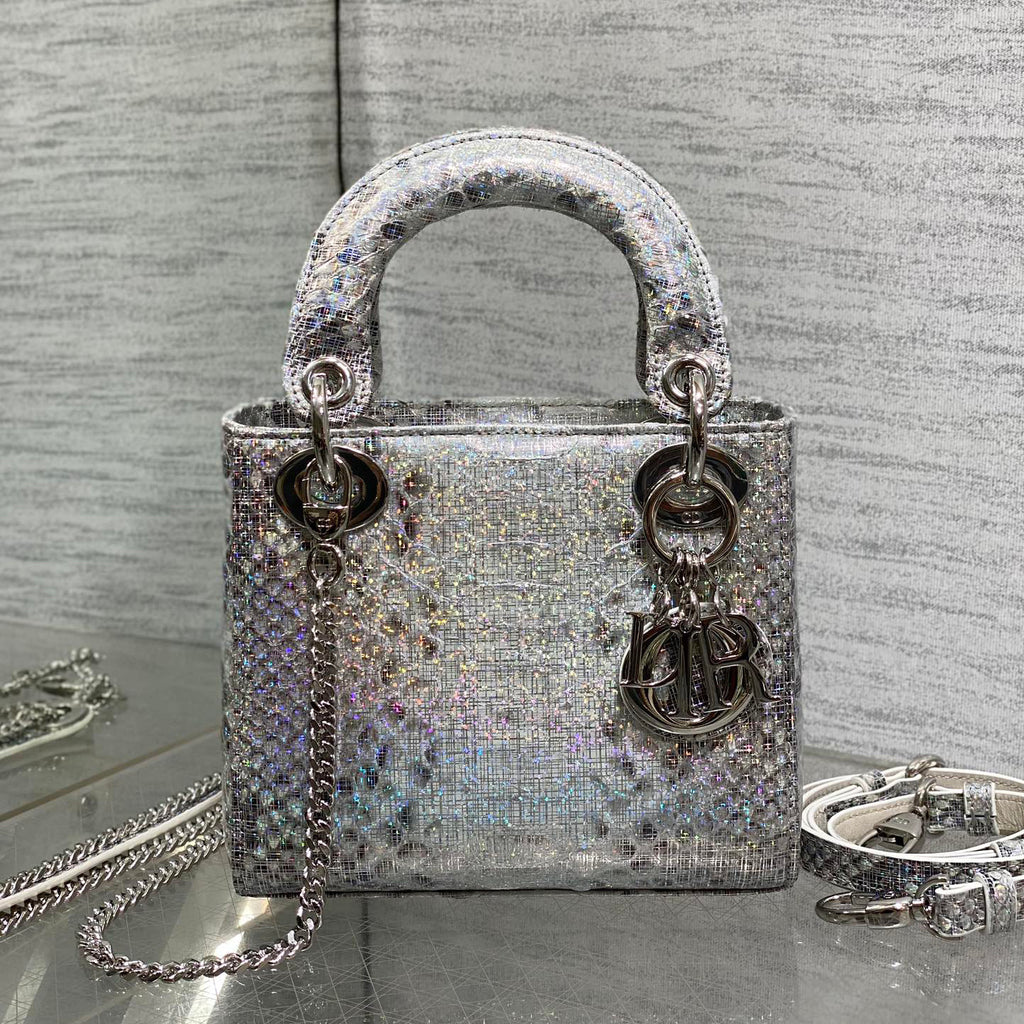 Dior Lady Women's Solid Color Metal Pendant Detachable Chain Shoulder Strap Snake Skin Single Shoulder Crossbody Handbag Bag Bags #77722