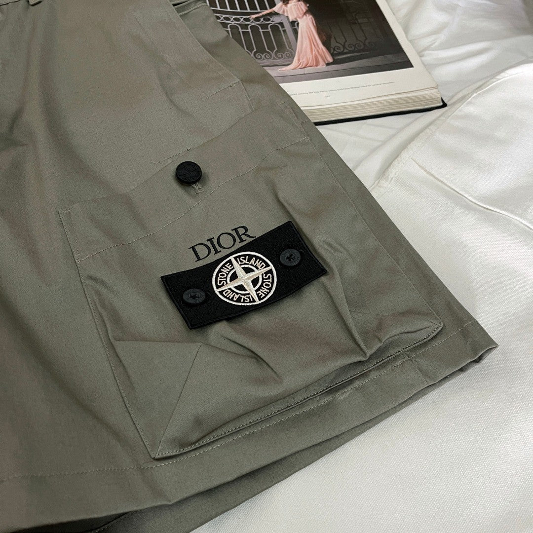 Dior Dior And Stone Island Men's Summer Solid Color Letter Logo Casual Fit Bermuda Shorts #75358
