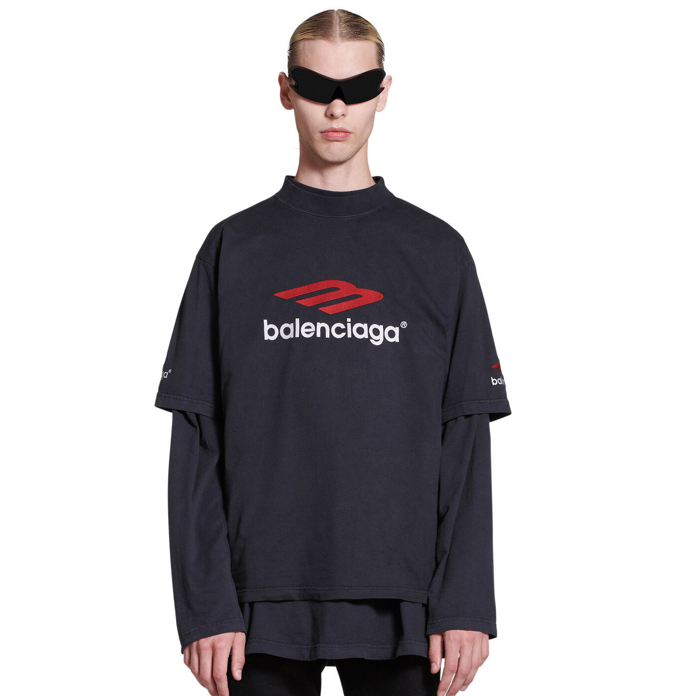 Balenciaga Men's Summer Vintage Plain Knit Fabric Short Sleeve 3b Sports Icon T-shirt Medium #97137