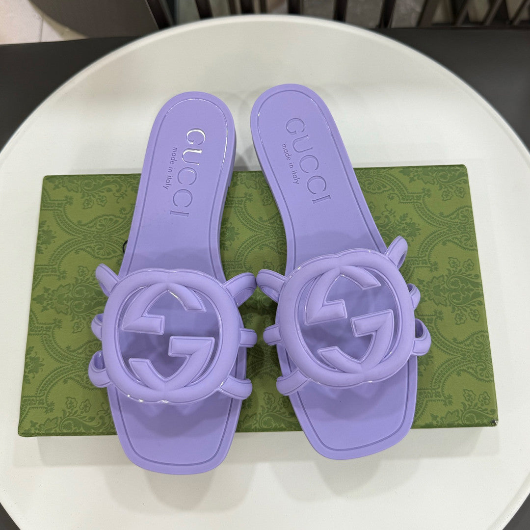 Gucci Women's Summer Double G Hollow out Square Head Flat Slippers Solid Color Casual Shoes #81341