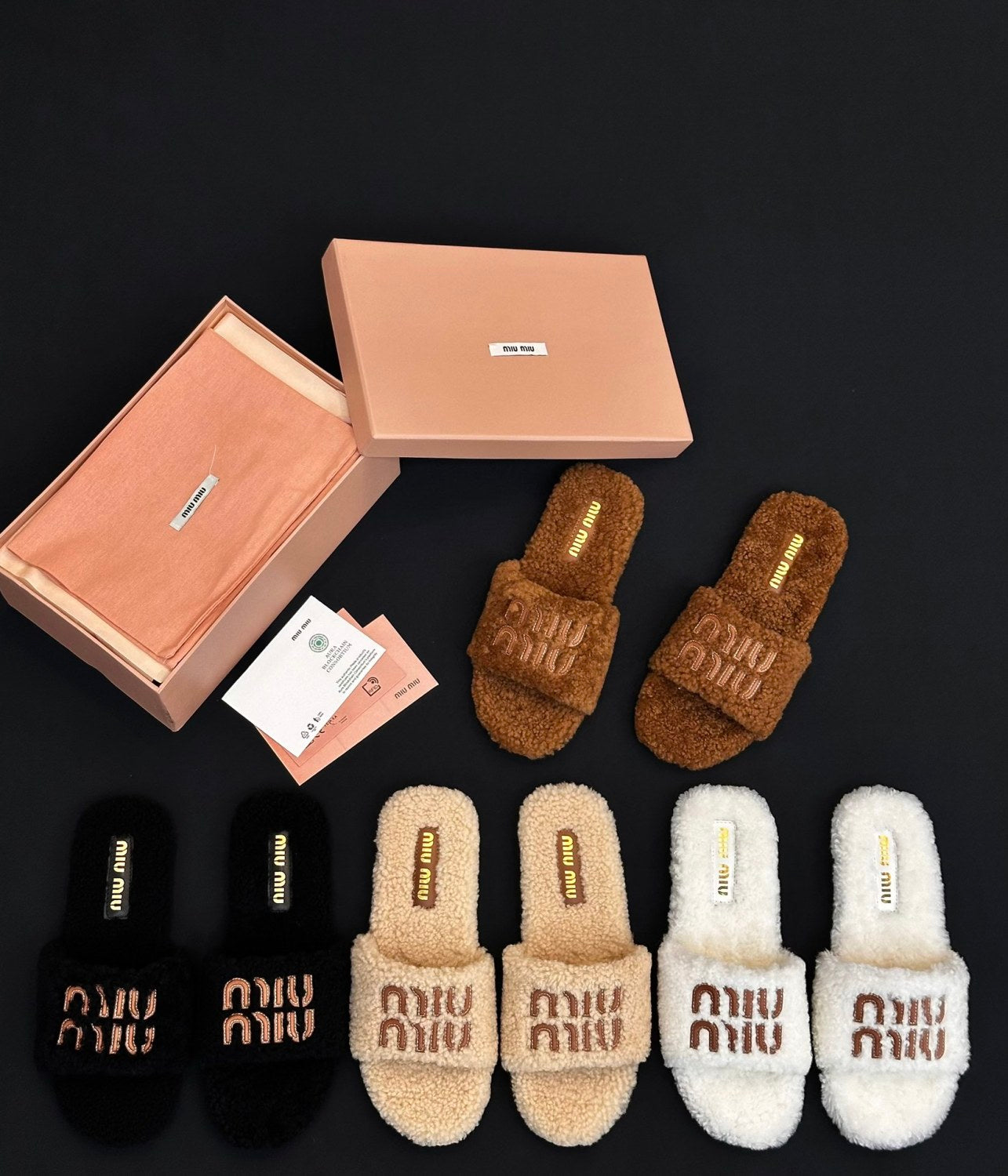MiuMiu Women's Fall/winter Fashion Casual Round Toe Open Toe Flat Soled Shearling Slippers Shoes#78477