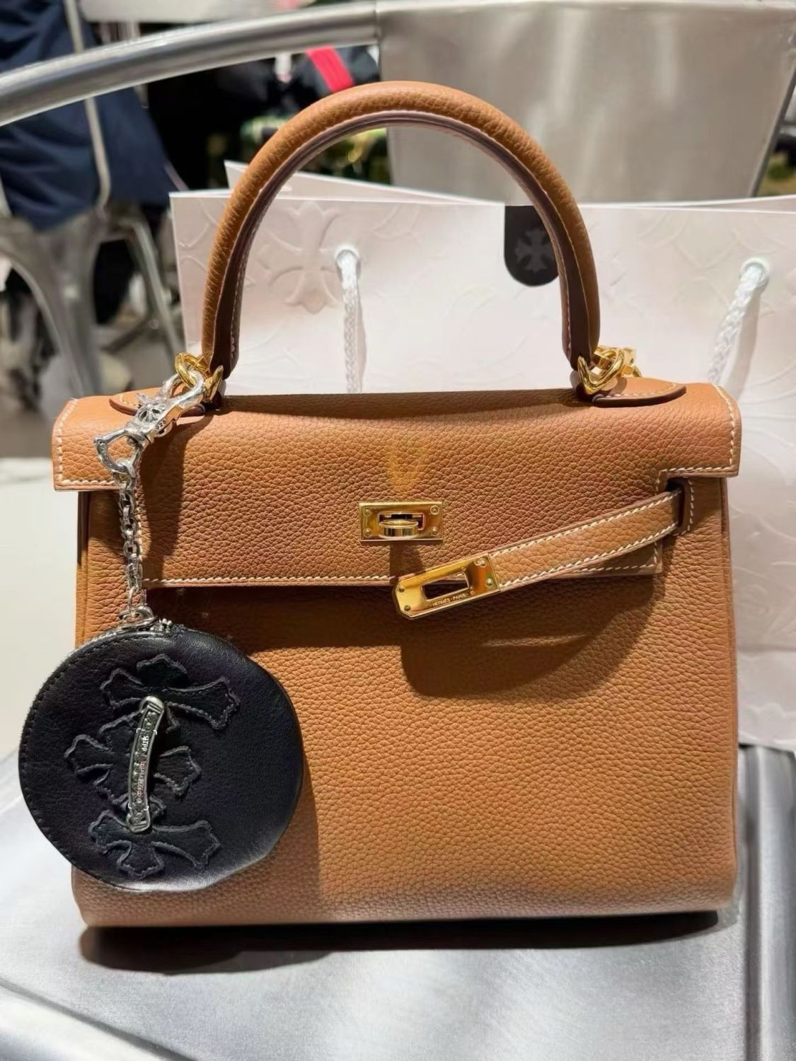 Chrome Hearts Scroll-pattern Lobster Clasp Cross-embossed Wallet Limited Edition High-street Fashion Trendy Accessories Handbags Headphone Case Bags #195953