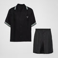 Prada Men's Summer Logo Printed Single Breasted Short Sleeve Shirt Casual Fashion Shorts Set Suit #72428