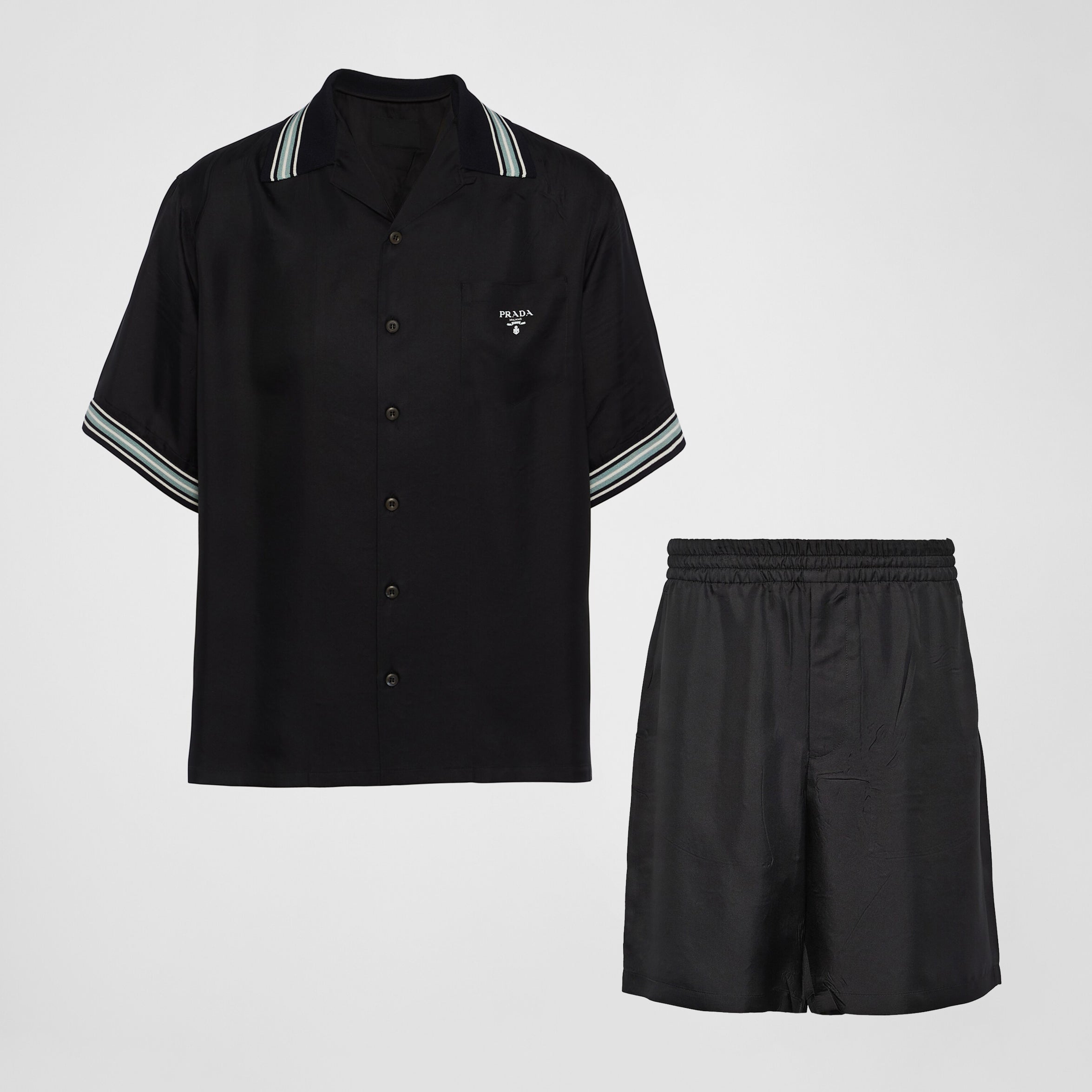 Prada Men's Summer Logo Printed Single Breasted Short Sleeve Shirt Casual Fashion Shorts Set Suit #72428