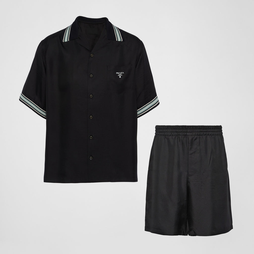 Prada Men's Summer Logo Printed Single Breasted Short Sleeve Shirt Casual Fashion Shorts Set Suit #72428