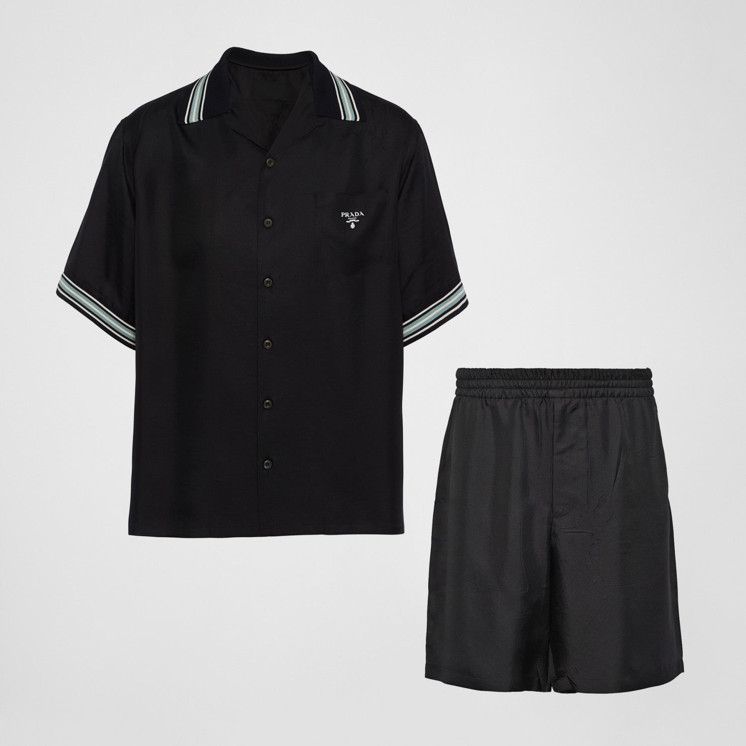 Prada Men's Summer Logo Printed Single Breasted Short Sleeve Shirt Casual Fashion Shorts Set Suit #72428
