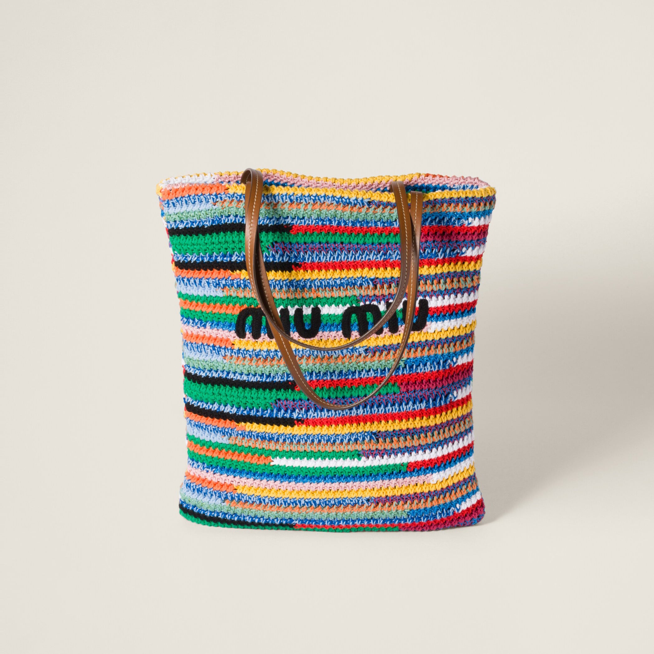 MiuMiu Women's Multicolour Embroidery Logo Crochet Shopping Bag Shoulder Handbag Tote Bags #76739