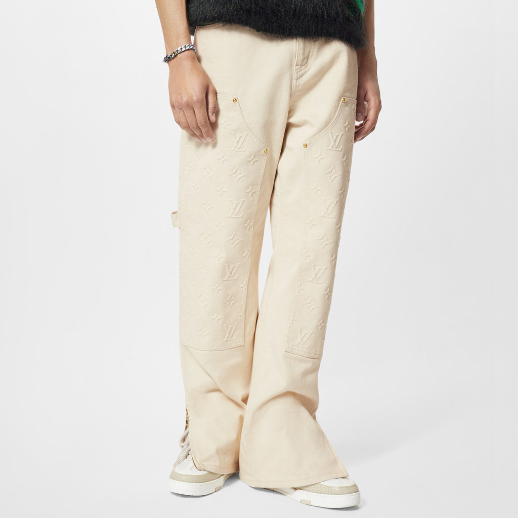 Louis Vuitton Men's Spring/Summer Monogrammed Khaki Mid-Rise Zipper Slim Straight Jeans Pants #98427