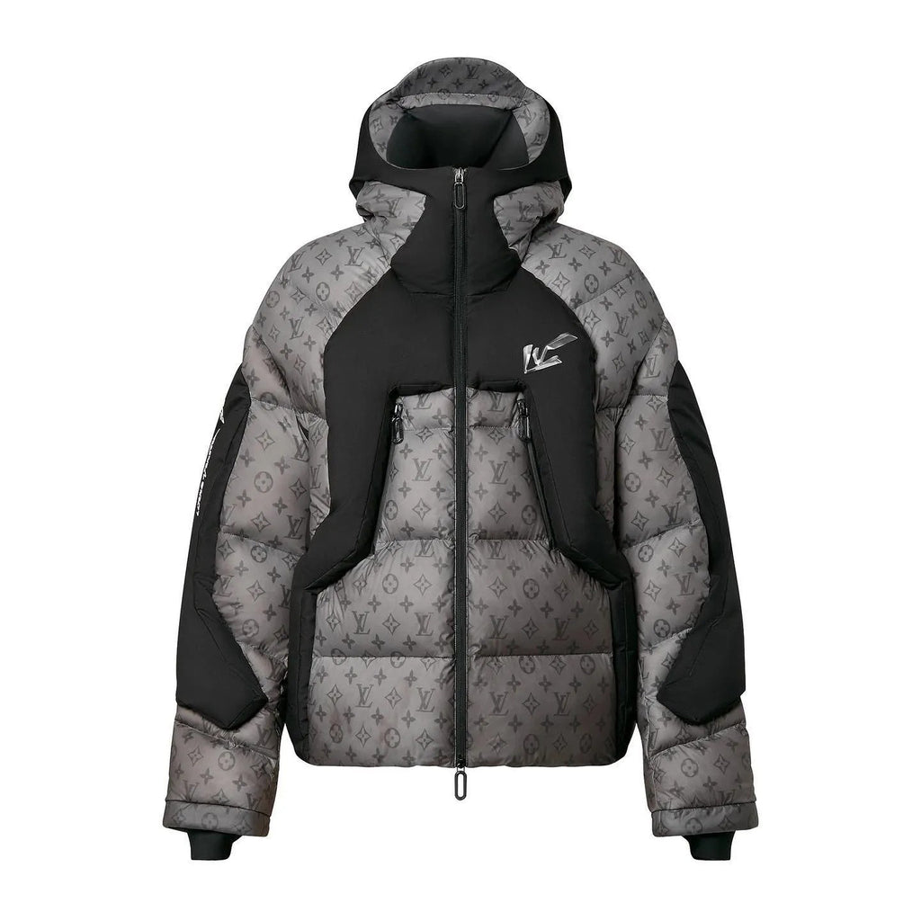 Louis Vuitton Men's Autumn and Winter Letter Printing Splicing Nylon Waterproof Fabric Warm Feeling Color Changing Hooded Zipper Long Sleeve Puffer Down Jacket #74186