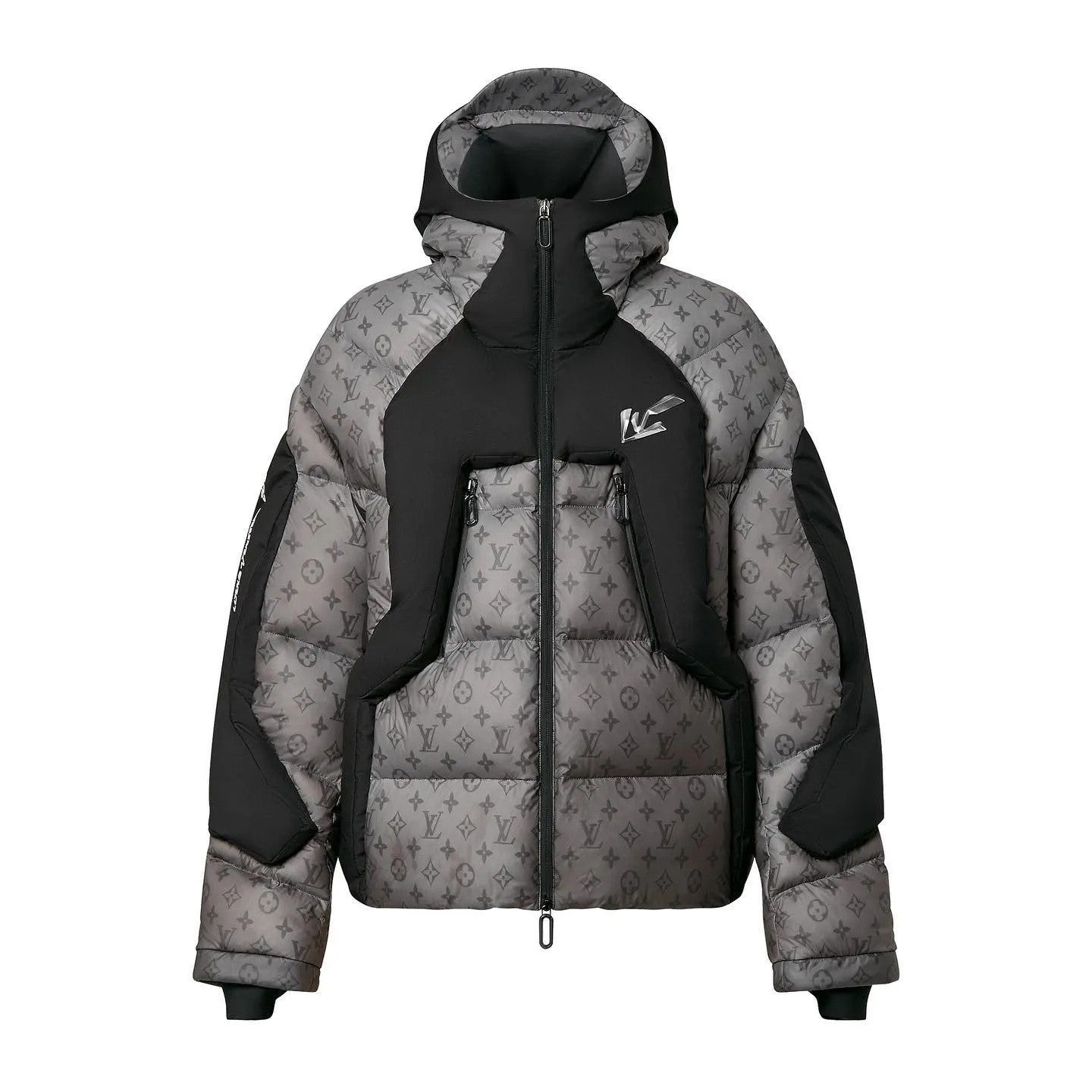 Louis Vuitton Men's Autumn and Winter Letter Printing Splicing Nylon Waterproof Fabric Warm Feeling Color Changing Hooded Zipper Long Sleeve Puffer Down Jacket #74186