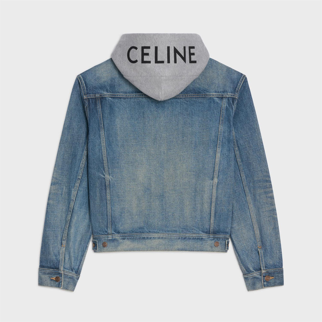 Celine Men's Autumn Blue Denim Single Breasted Hooded Jacket #75786