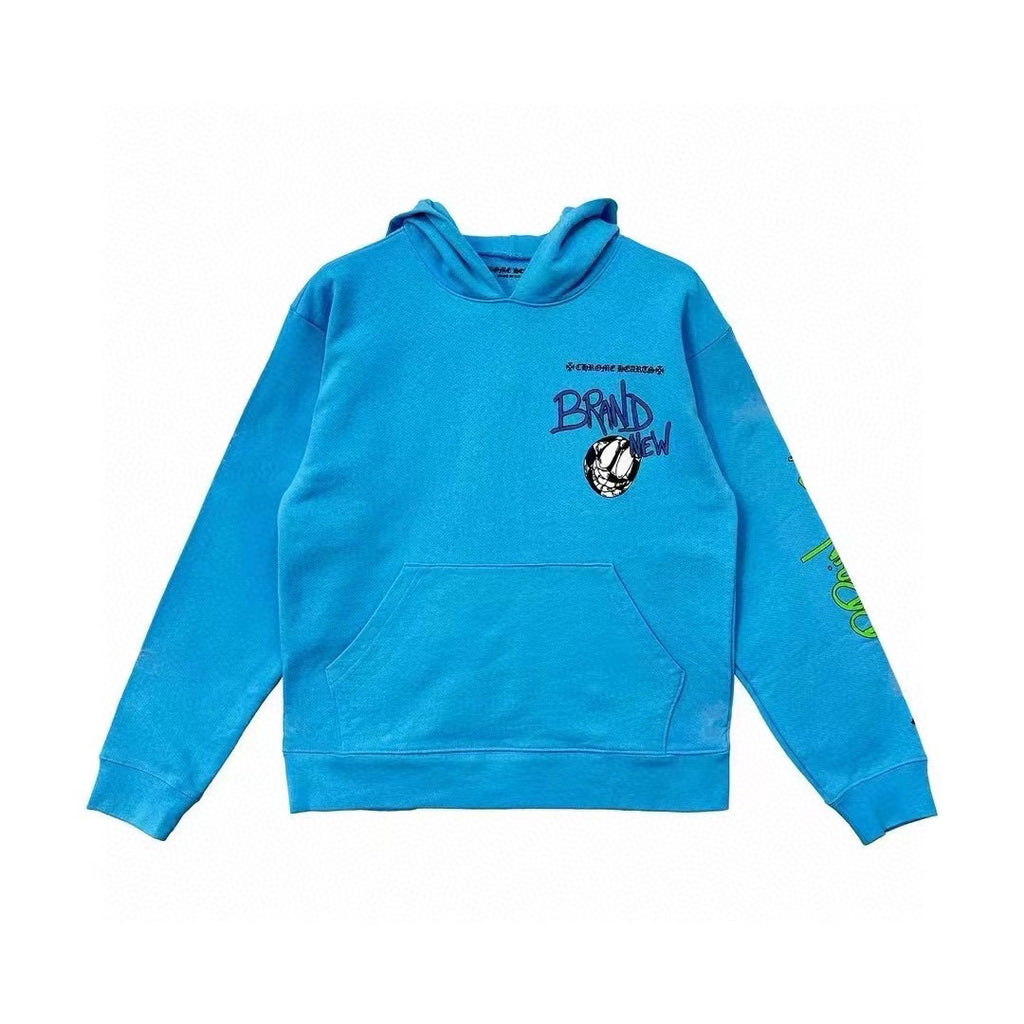 Chrome Hearts  Men's Women's Spring And Summer Fashion Letter Graffiti Blue Casual Loose Hooded Sweatshirt #98725
