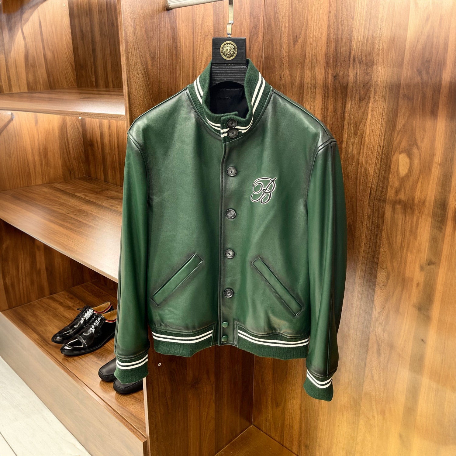 Berluti Buttoned Leather Baseball Jacket #96147