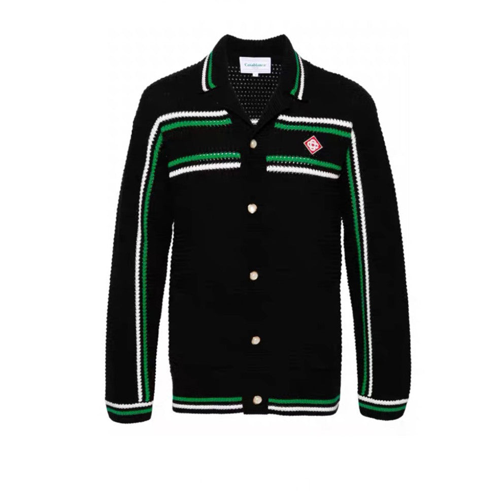 Casablanca Men's Spring And Summer Knitting Stripes Color Blocking Long-sleeved Knitted Sweater Single-breasted Cardigan Casual Knitted Shorts Set  #71324