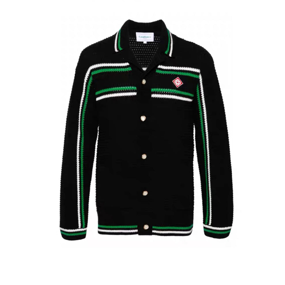 Casablanca Men's Spring And Summer Knitting Stripes Color Blocking Long-sleeved Knitted Sweater Single-breasted Cardigan Casual Knitted Shorts Set  #71324
