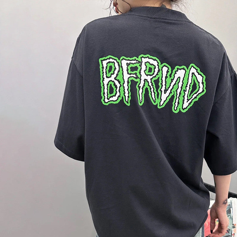 Balenciaga Men Women Spring Summer Fashion High Street Loose Casual Short Sleeve Printed Cotton Black T-shirt Ngvp #7586