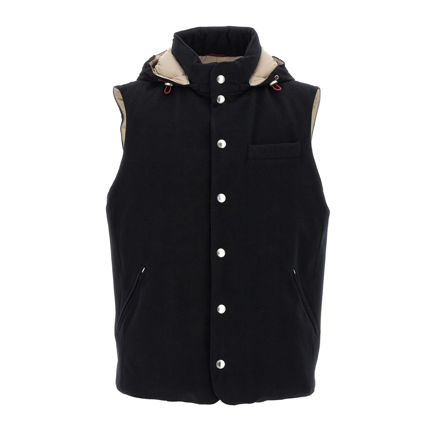 Brunello Cucinelli Men's Spring/Autumn Detachable Hooded Solid Color Single-Breasted Bonded Wool Flannel Down Vest Ngvp #2293