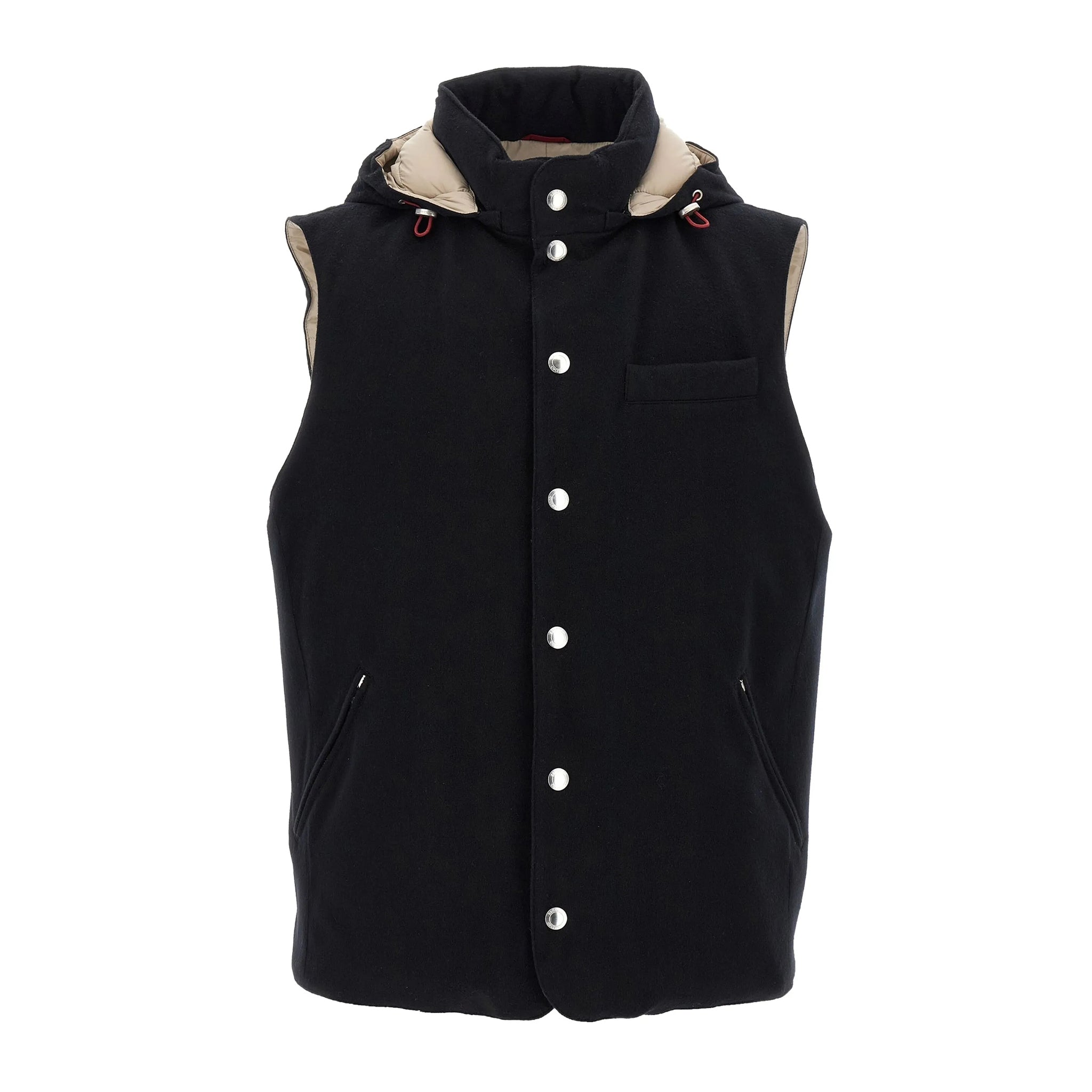 Brunello Cucinelli Men's Spring/Autumn Detachable Hooded Solid Color Single-Breasted Bonded Wool Flannel Down Vest Ngvp #2293