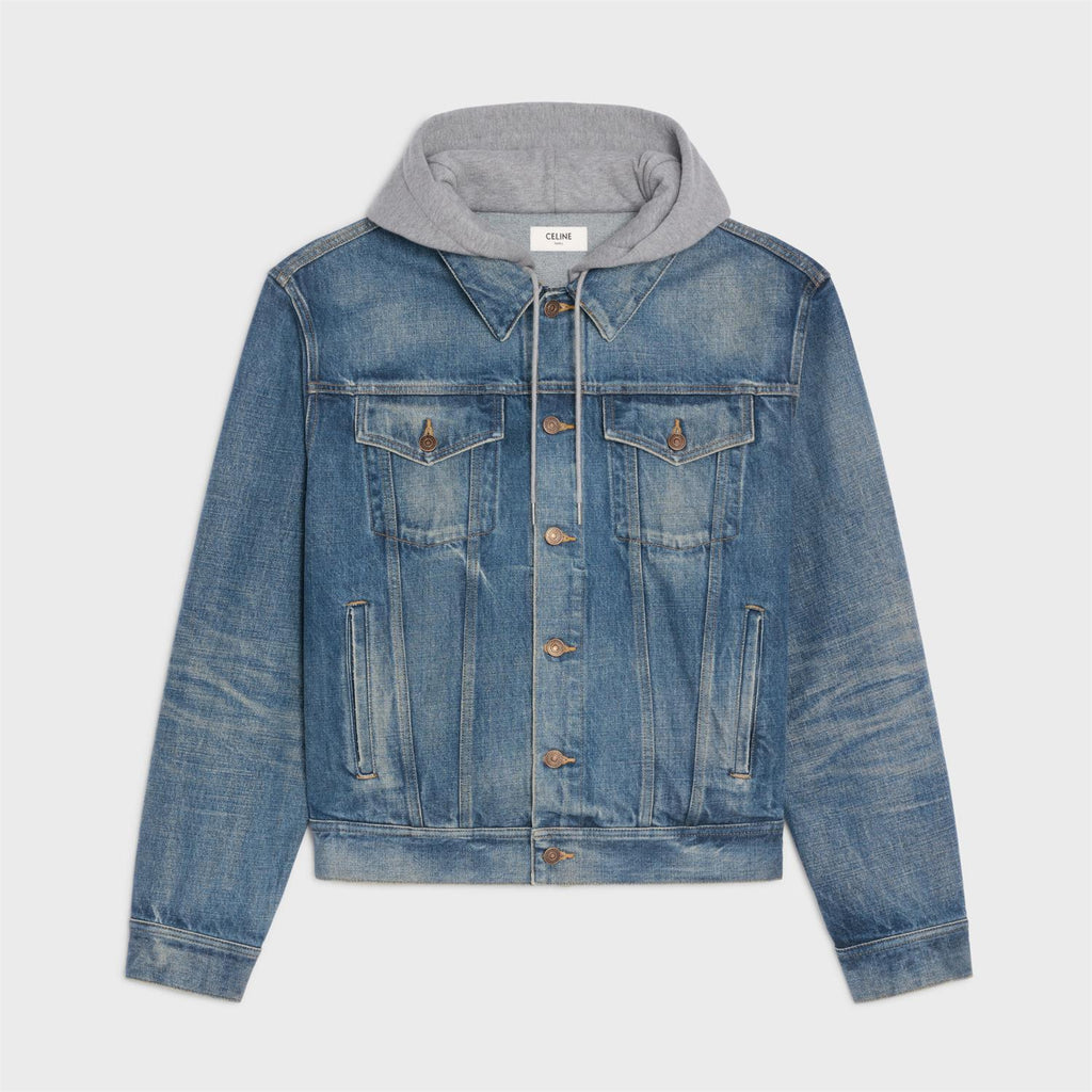 Celine Men's Autumn Blue Denim Single Breasted Hooded Jacket #75786