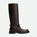Bottega Veneta Women's James Knee-High Boots Solid-Color Leather Round-Toe Knee-High Boots Chunky Heel Casual Shoes Ngvp #2574