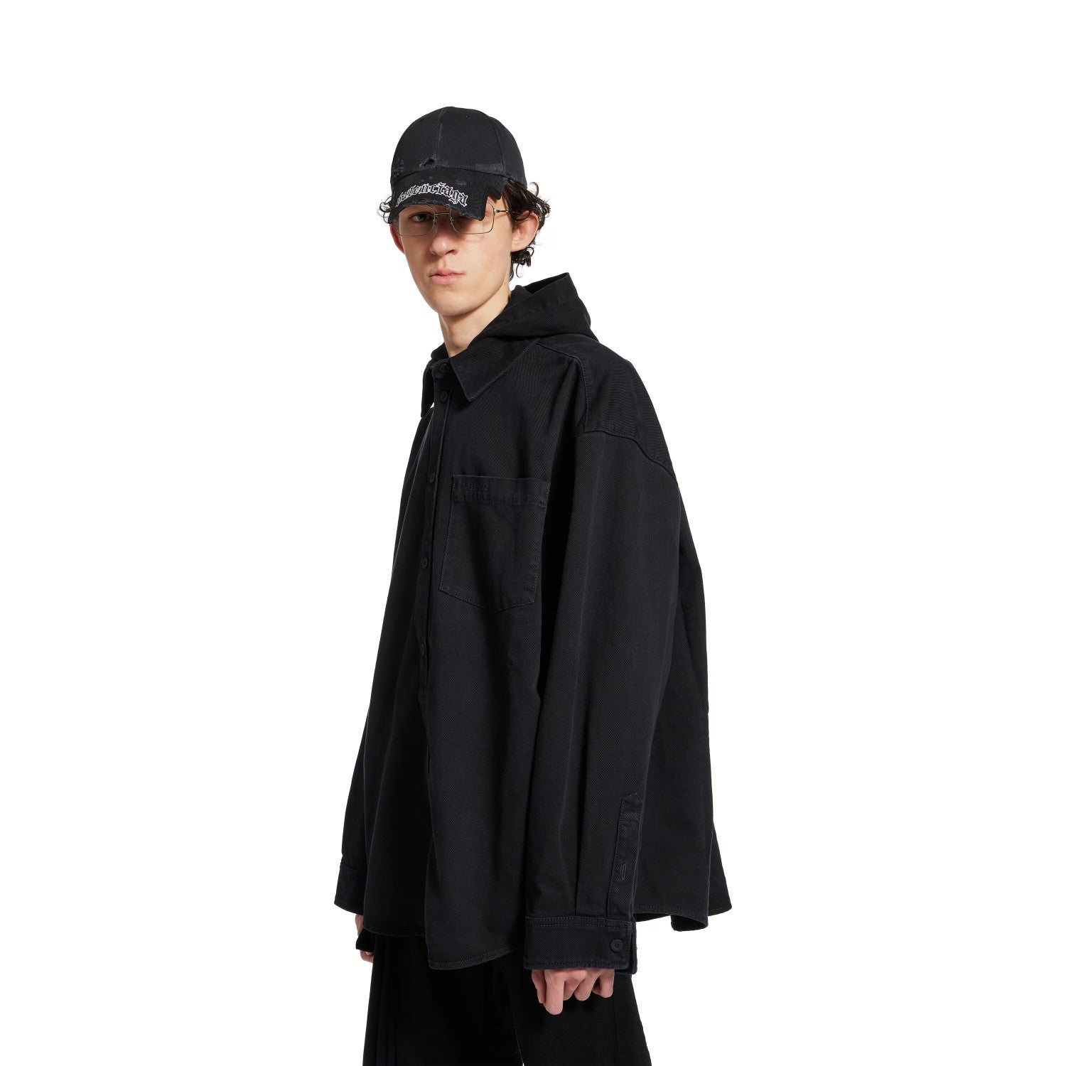 Balenciaga Men's Spring. Summer And Fall Hooded Shirt Papka Lapel Loose Solid Color Denim Jacket Ngvp #1671