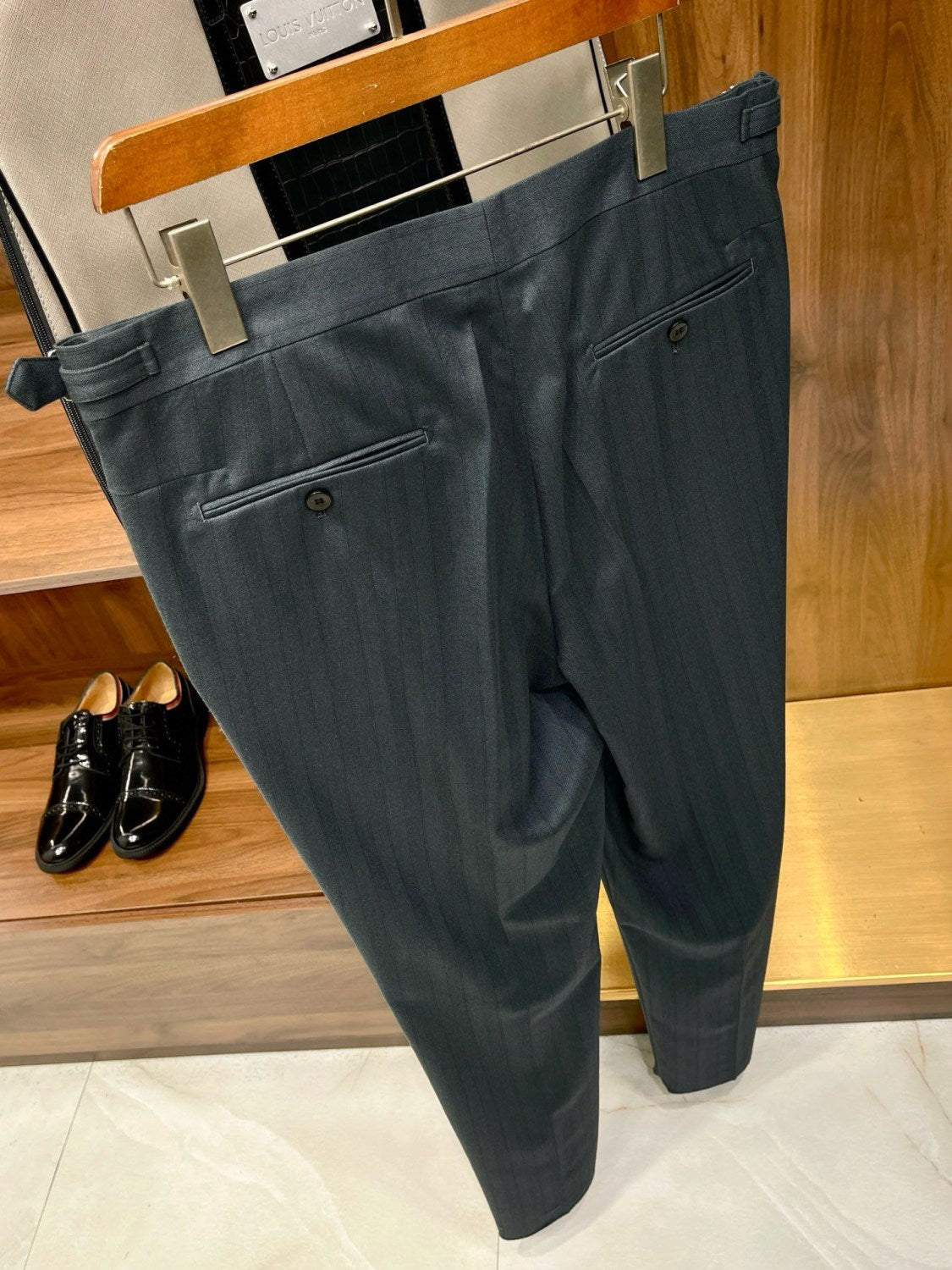 Louis Vuitton Men's Fall And Winter Business High-end Tide Wool Blazer Tops Wedding Suit Casual Pants Dark Stripe Suit Set Suit Set Ngvp #2442