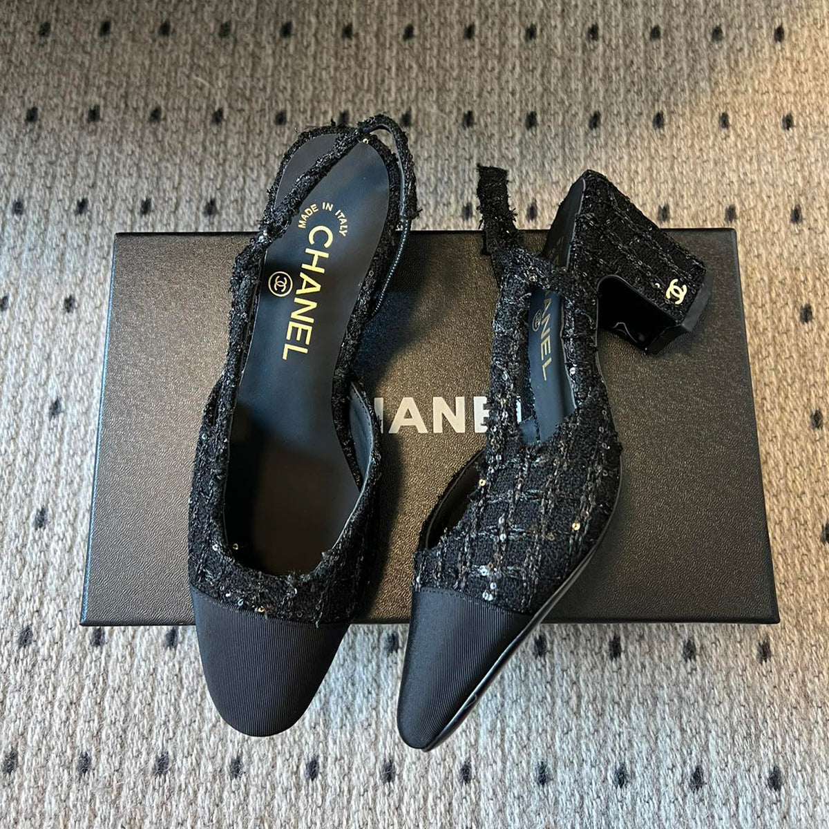 Chanel Women's Spring Summer Solid Colour Tweed Round Toe Ballet Sandal Shoes #76699
