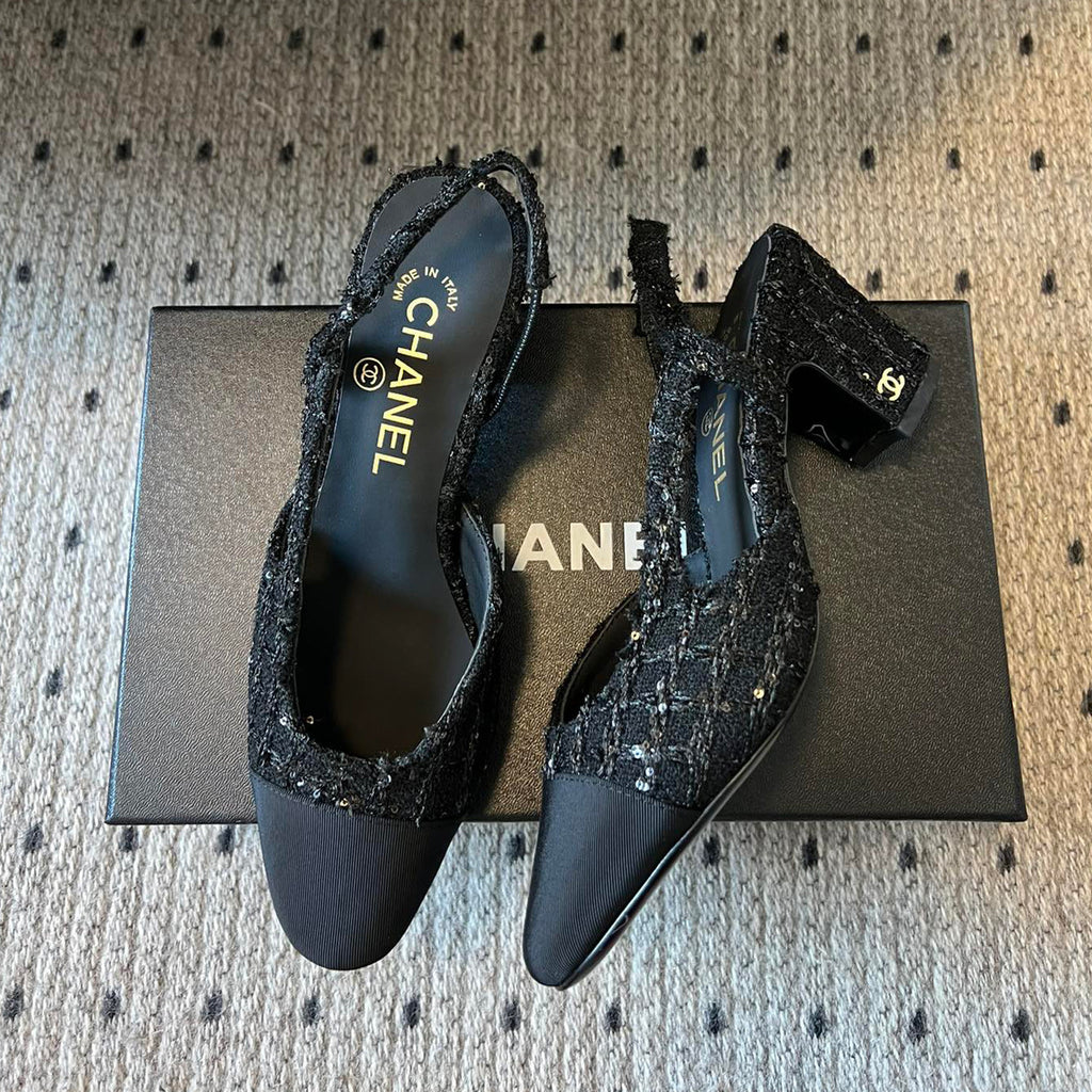 Chanel Women's Spring Summer Solid Colour Tweed Round Toe Ballet Sandal Shoes #76699