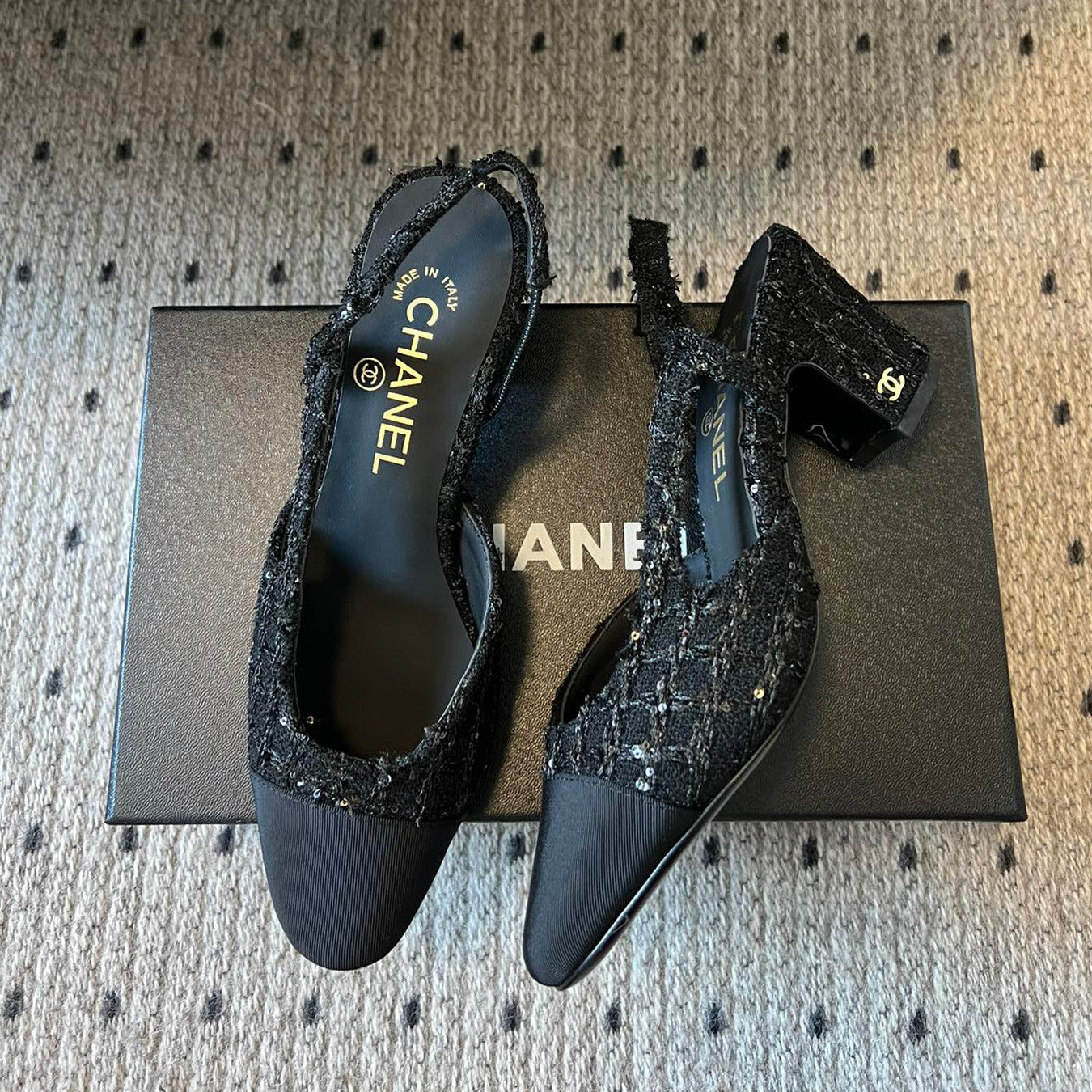 Chanel Women's Spring Summer Solid Colour Tweed Round Toe Ballet Sandal Shoes #76699