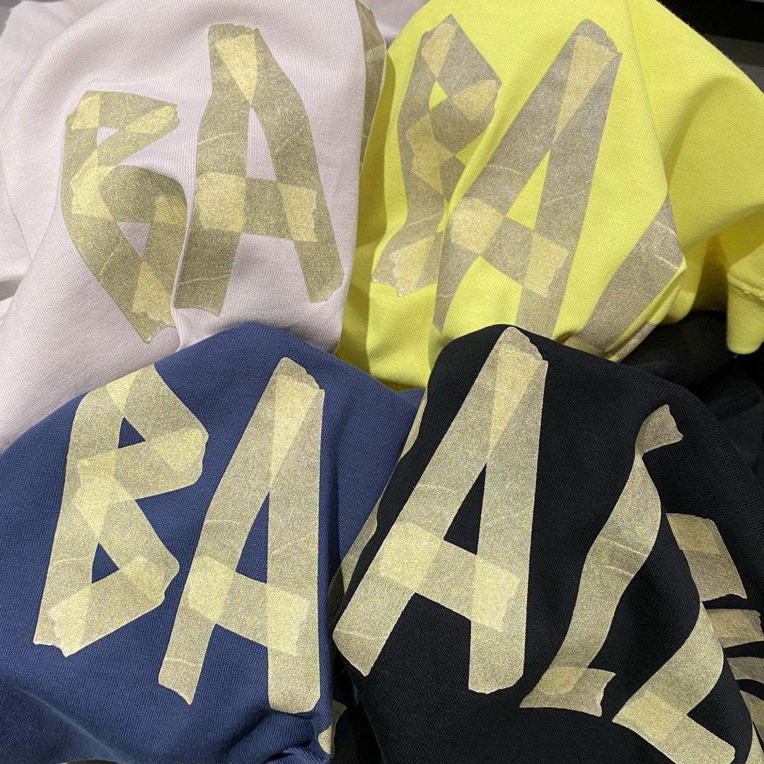 Balenciaga Men's and Women's Tape Type T-Shirt Medium Fit In Faded Letter Print Round Neck Loose Fit Short Sleeve T-Shirt #98738