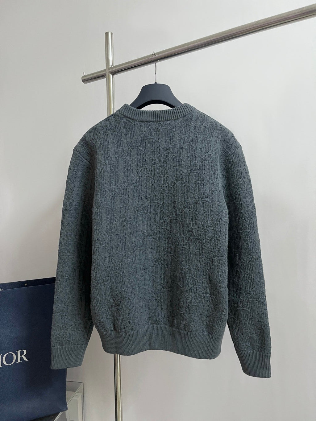 Dior Men's Spring and Autumn Solid Color Printed Ribbed Crew Neck Knit Sweater #75184